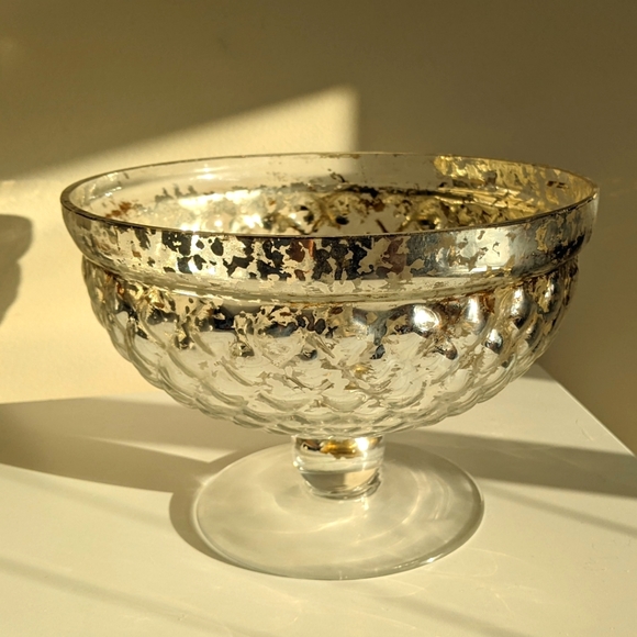 [SOLD]  -- Mercury Glass style compote vase, fruit bowl, dish - Picture 1 of 7